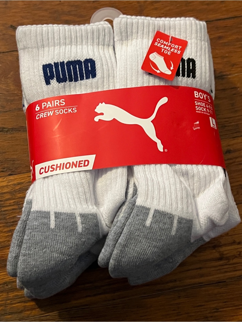 Puma Boys 6 Pairs Crew Socks Size 4-9.5 New